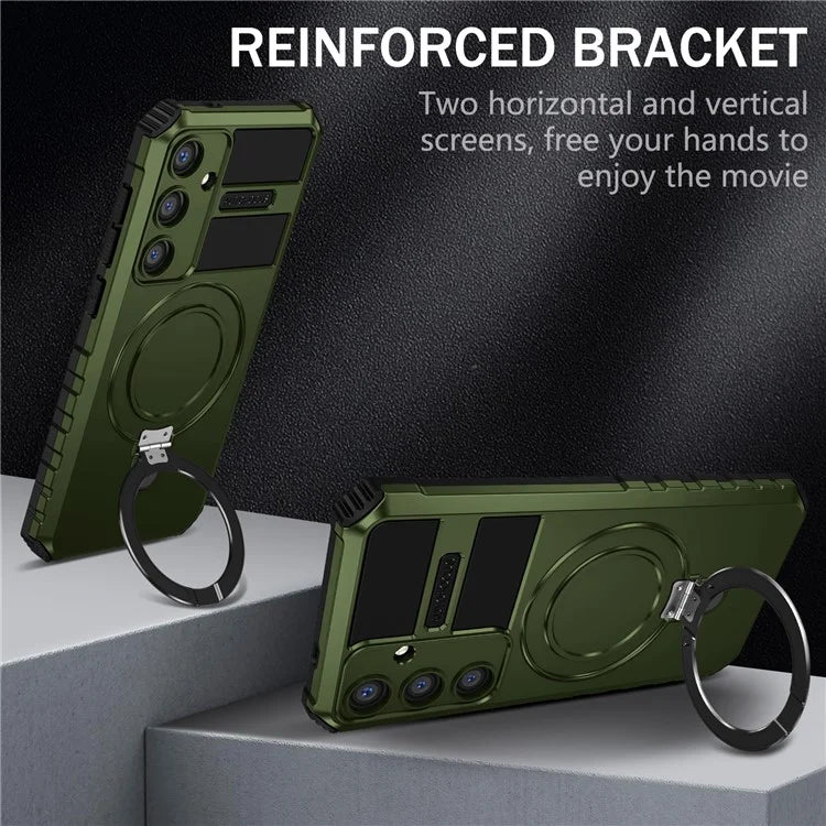 For Samsung Galaxy S24 Shockproof Case PC+TPU Kickstand Phone Case Compatible with MagSafe