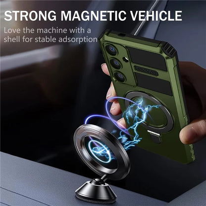 For Samsung Galaxy S24 Shockproof Case PC+TPU Kickstand Phone Case Compatible with MagSafe