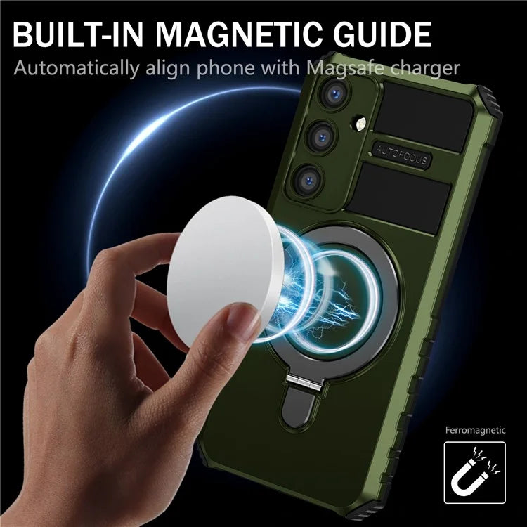 For Samsung Galaxy S24 Shockproof Case PC+TPU Kickstand Phone Case Compatible with MagSafe