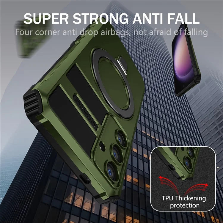 For Samsung Galaxy S24 Shockproof Case PC+TPU Kickstand Phone Case Compatible with MagSafe
