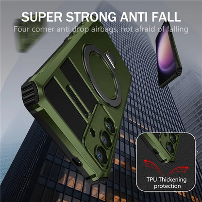 For Samsung Galaxy S24 Shockproof Case PC+TPU Kickstand Phone Case Compatible with MagSafe