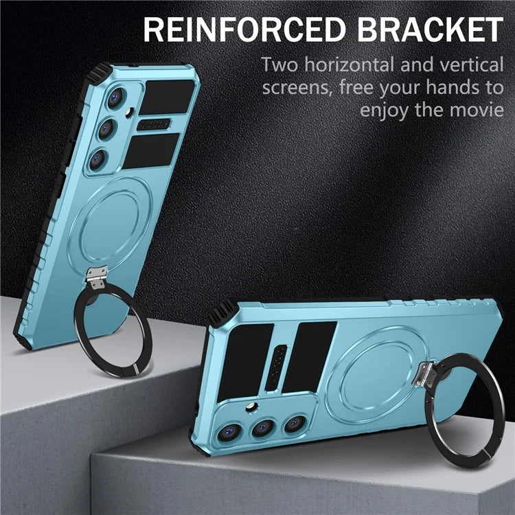 For Samsung Galaxy S24 Shockproof Case PC+TPU Kickstand Phone Case Compatible with MagSafe