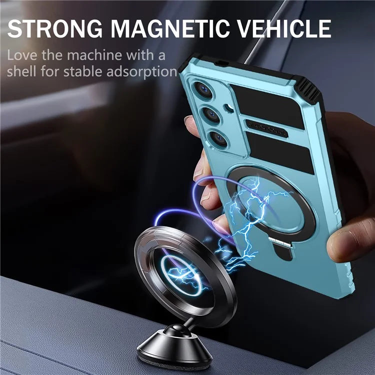For Samsung Galaxy S24 Shockproof Case PC+TPU Kickstand Phone Case Compatible with MagSafe