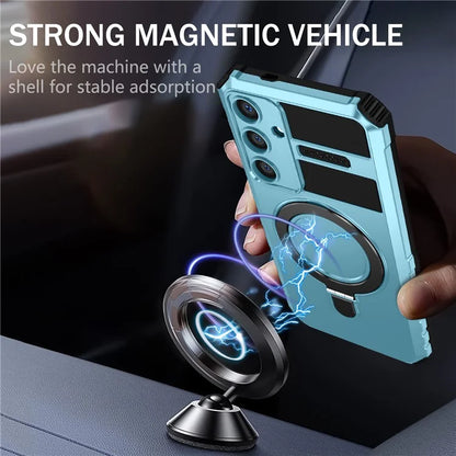 For Samsung Galaxy S24 Shockproof Case PC+TPU Kickstand Phone Case Compatible with MagSafe