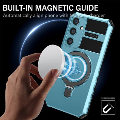 For Samsung Galaxy S24 Shockproof Case PC+TPU Kickstand Phone Case Compatible with MagSafe