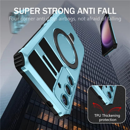 For Samsung Galaxy S24 Shockproof Case PC+TPU Kickstand Phone Case Compatible with MagSafe