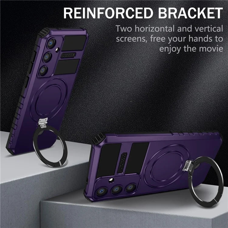 For Samsung Galaxy S24 Shockproof Case PC+TPU Kickstand Phone Case Compatible with MagSafe