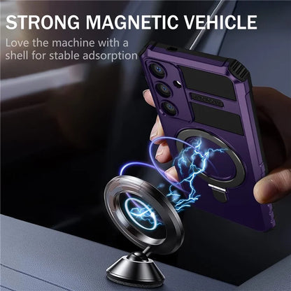 For Samsung Galaxy S24 Shockproof Case PC+TPU Kickstand Phone Case Compatible with MagSafe