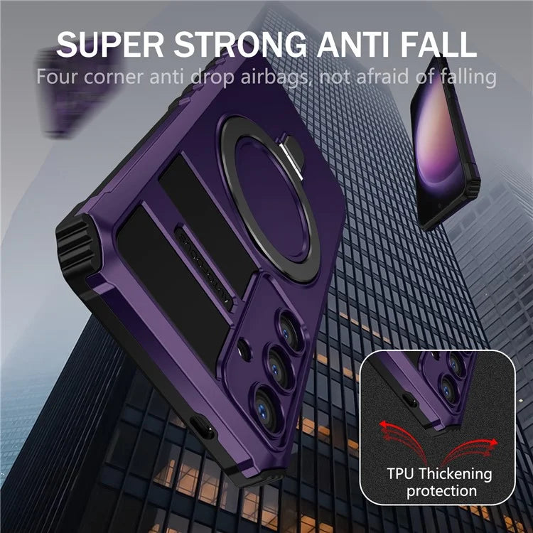 For Samsung Galaxy S24 Shockproof Case PC+TPU Kickstand Phone Case Compatible with MagSafe