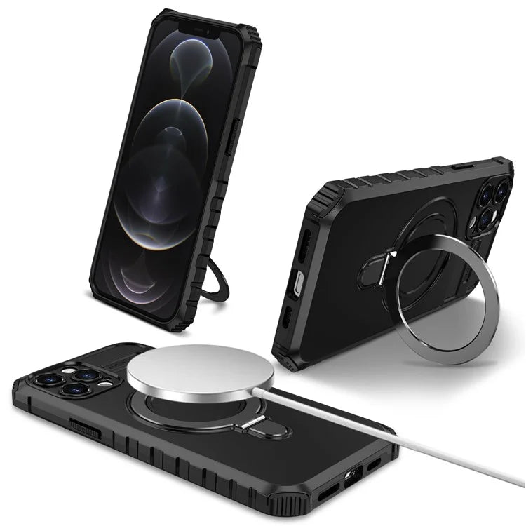 For iPhone 12 Pro Max Case with Magnetic Kickstand PC+TPU Phone Cover