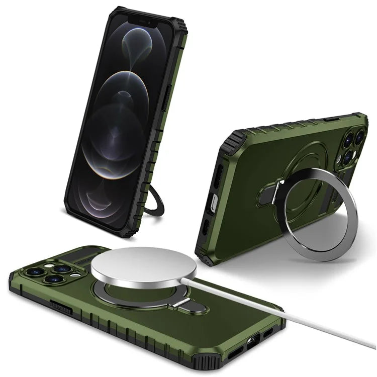 For iPhone 12 Pro Max Case with Magnetic Kickstand PC+TPU Phone Cover