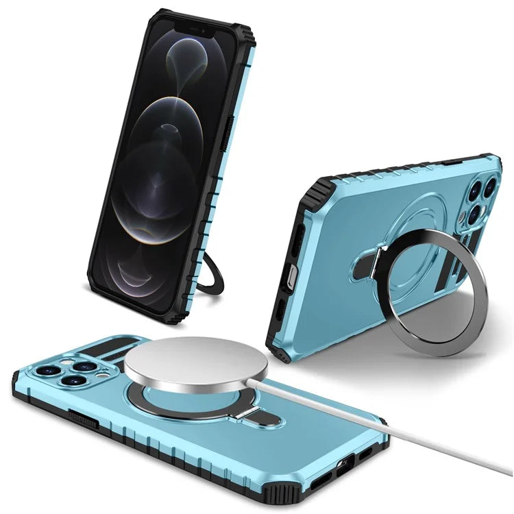 For iPhone 12 Pro Max Case with Magnetic Kickstand PC+TPU Phone Cover