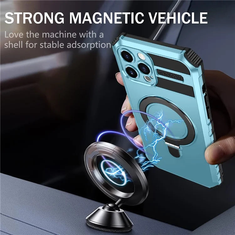 For iPhone 12 Pro Max Case with Magnetic Kickstand PC+TPU Phone Cover