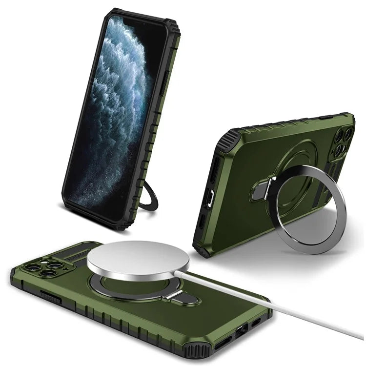 For iPhone 11 Pro Max Case Kickstand PC+TPU Phone Cover Compatible with MagSafe