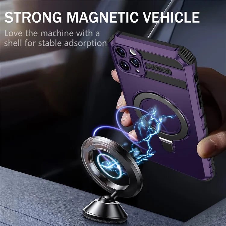 For iPhone 11 Pro Max Case Kickstand PC+TPU Phone Cover Compatible with MagSafe