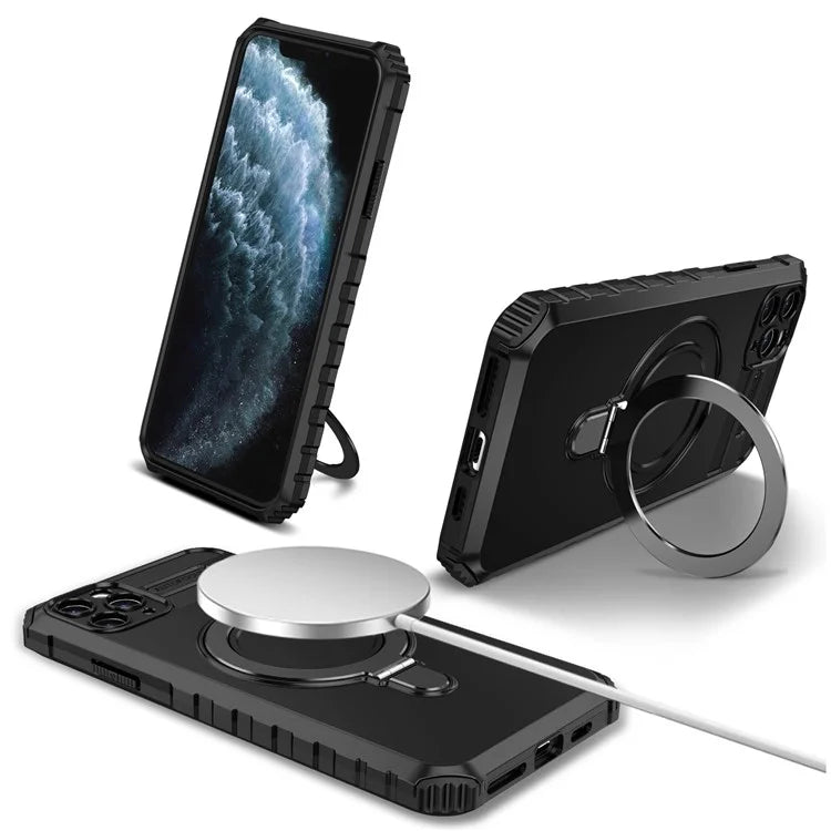 For iPhone 11 Pro Case Magnetic PC+TPU Phone Cover with Ring Kickstand