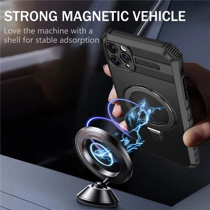 For iPhone 11 Pro Case Magnetic PC+TPU Phone Cover with Ring Kickstand