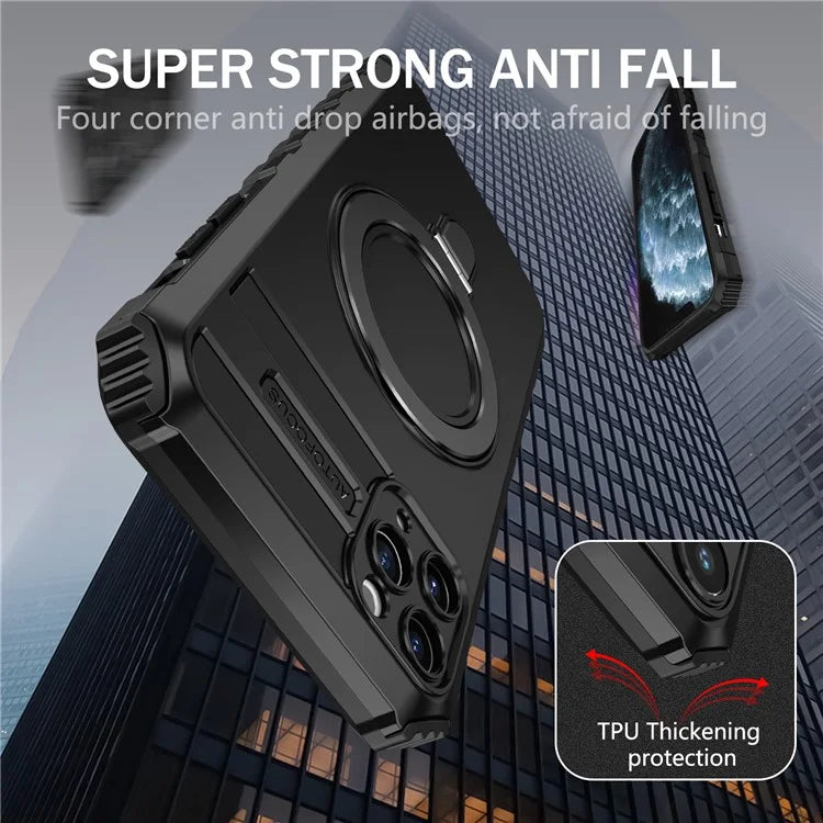 For iPhone 11 Pro Case Magnetic PC+TPU Phone Cover with Ring Kickstand