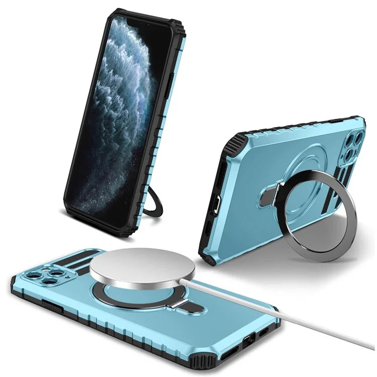 For iPhone 11 Pro Case Magnetic PC+TPU Phone Cover with Ring Kickstand
