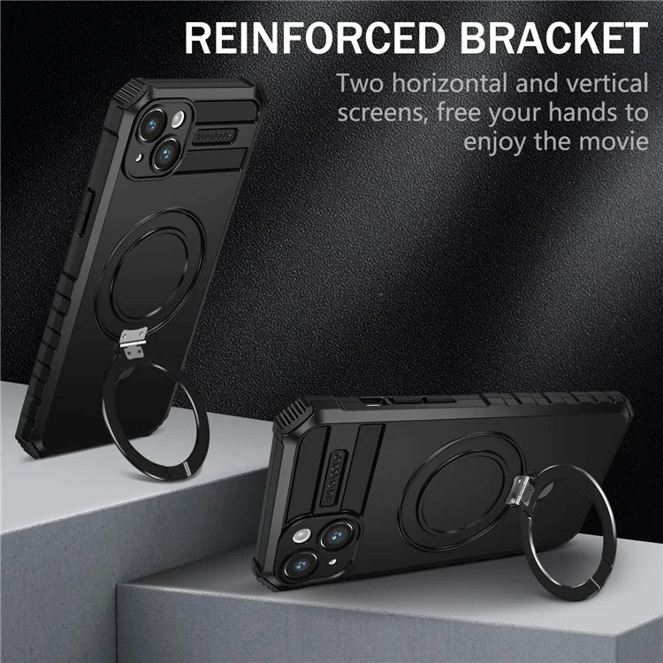 For iPhone 15 Case Compatible with MagSafe PC+TPU Phone Cover Build-in Kickstand