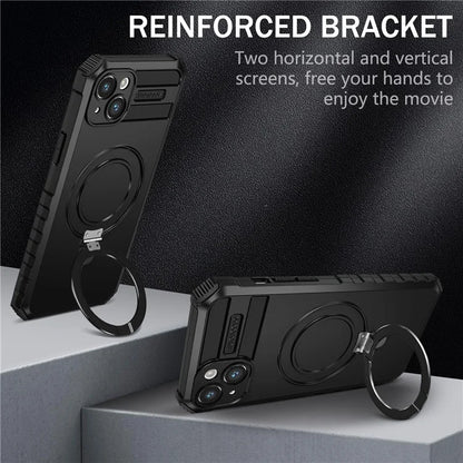 For iPhone 15 Case Compatible with MagSafe PC+TPU Phone Cover Build-in Kickstand