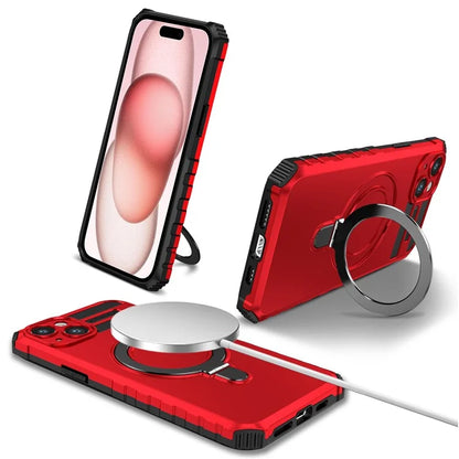 For iPhone 15 Case Compatible with MagSafe PC+TPU Phone Cover Build-in Kickstand