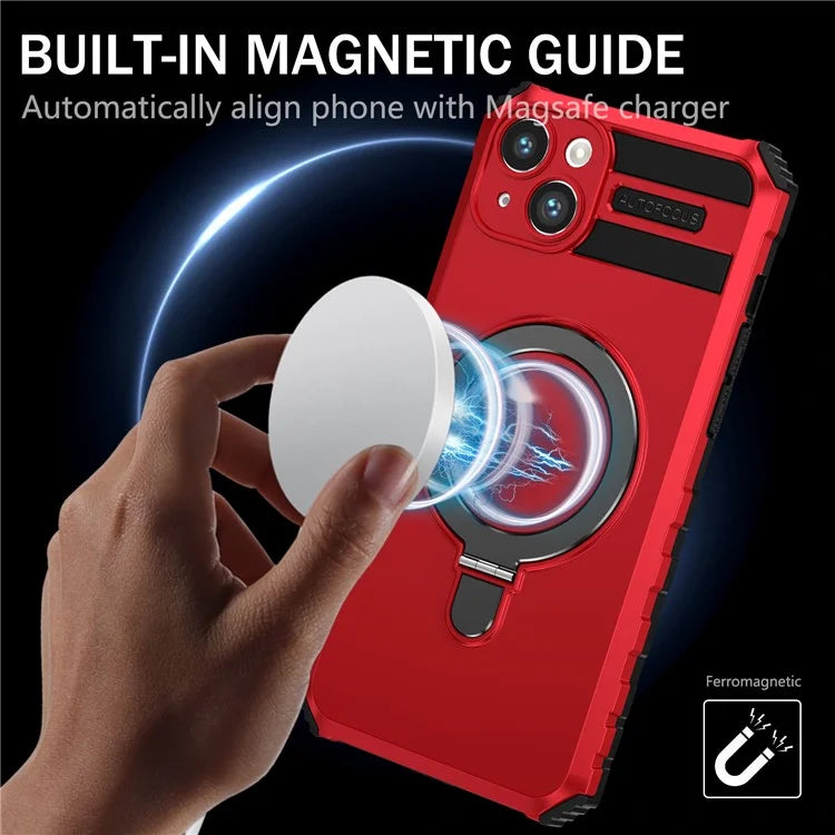 For iPhone 15 Case Compatible with MagSafe PC+TPU Phone Cover Build-in Kickstand