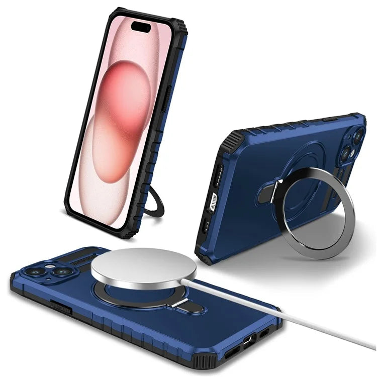 For iPhone 15 Case Compatible with MagSafe PC+TPU Phone Cover Build-in Kickstand