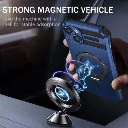 For iPhone 15 Case Compatible with MagSafe PC+TPU Phone Cover Build-in Kickstand