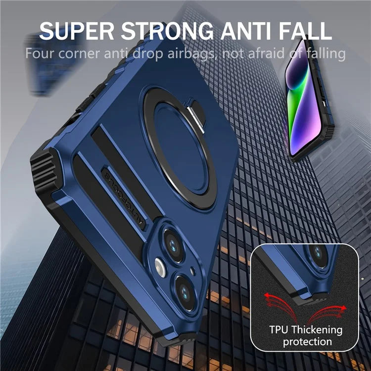 For iPhone 15 Case Compatible with MagSafe PC+TPU Phone Cover Build-in Kickstand