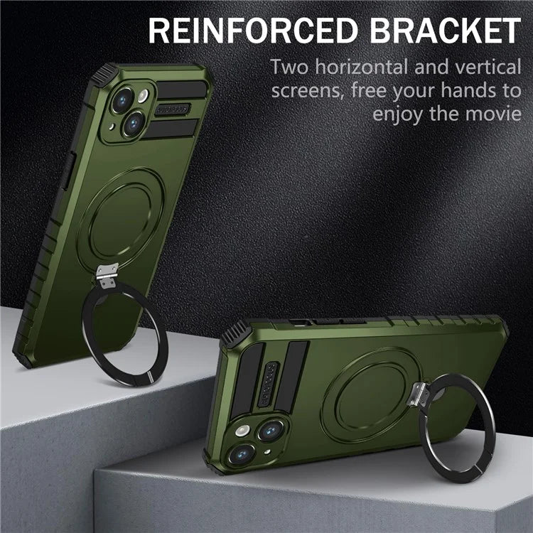 For iPhone 15 Case Compatible with MagSafe PC+TPU Phone Cover Build-in Kickstand
