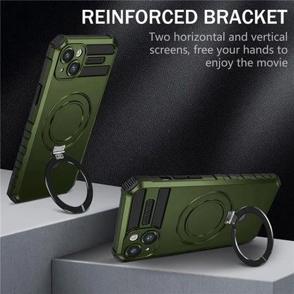 For iPhone 15 Case Compatible with MagSafe PC+TPU Phone Cover Build-in Kickstand