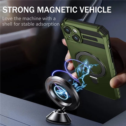 For iPhone 15 Case Compatible with MagSafe PC+TPU Phone Cover Build-in Kickstand