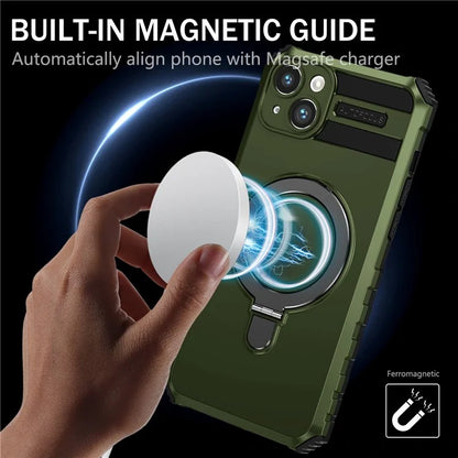 For iPhone 15 Case Compatible with MagSafe PC+TPU Phone Cover Build-in Kickstand