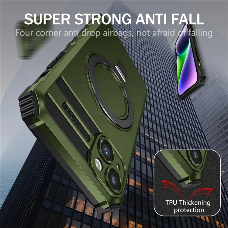 For iPhone 15 Case Compatible with MagSafe PC+TPU Phone Cover Build-in Kickstand