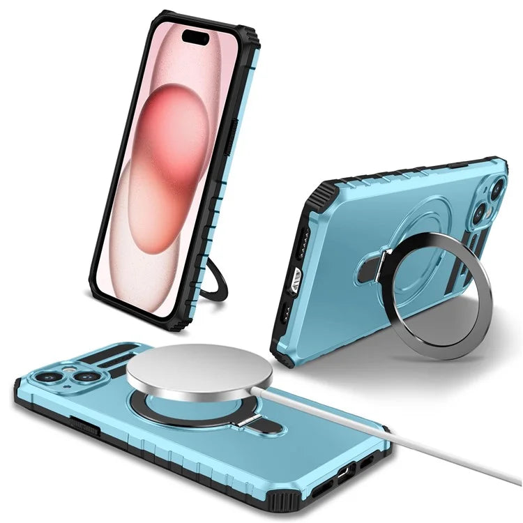 For iPhone 15 Case Compatible with MagSafe PC+TPU Phone Cover Build-in Kickstand
