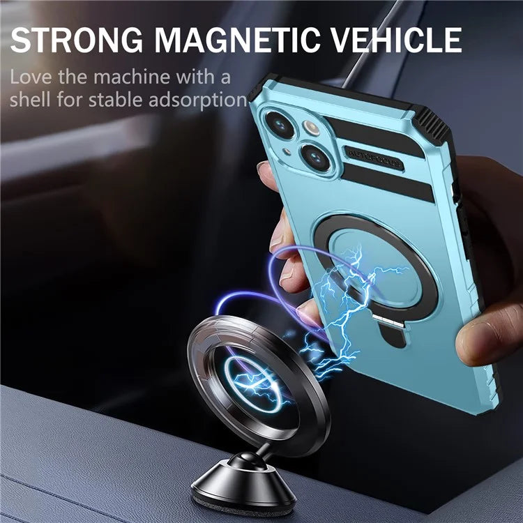 For iPhone 15 Case Compatible with MagSafe PC+TPU Phone Cover Build-in Kickstand