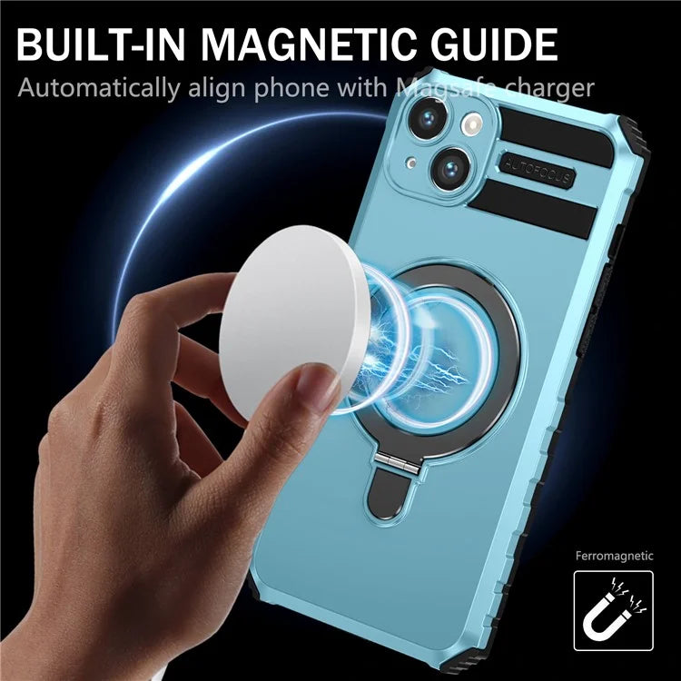 For iPhone 15 Case Compatible with MagSafe PC+TPU Phone Cover Build-in Kickstand