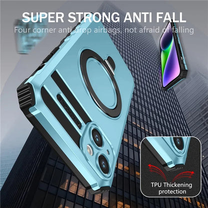 For iPhone 15 Case Compatible with MagSafe PC+TPU Phone Cover Build-in Kickstand