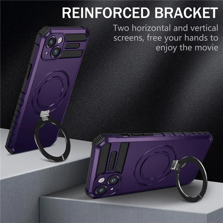 For iPhone 15 Case Compatible with MagSafe PC+TPU Phone Cover Build-in Kickstand