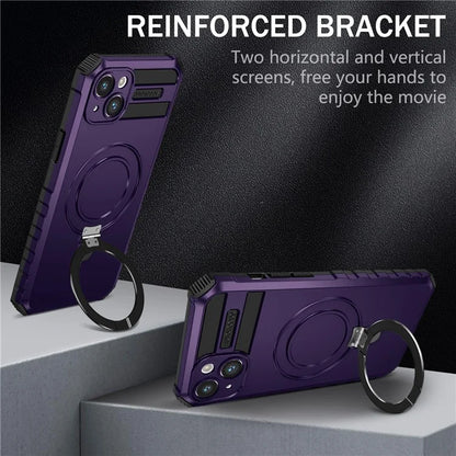 For iPhone 15 Case Compatible with MagSafe PC+TPU Phone Cover Build-in Kickstand