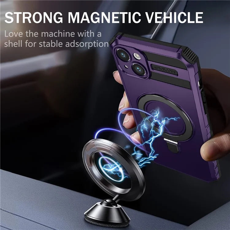 For iPhone 15 Case Compatible with MagSafe PC+TPU Phone Cover Build-in Kickstand