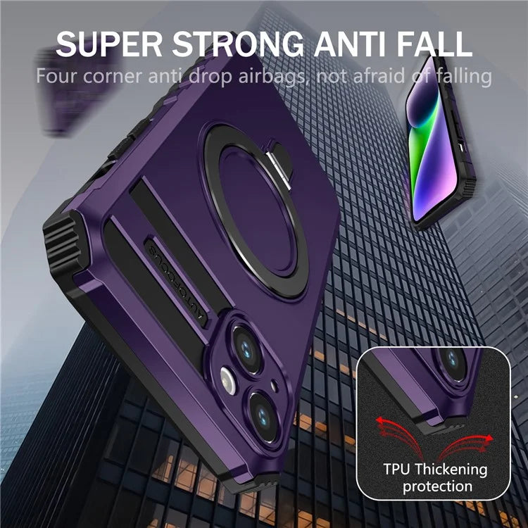 For iPhone 15 Case Compatible with MagSafe PC+TPU Phone Cover Build-in Kickstand