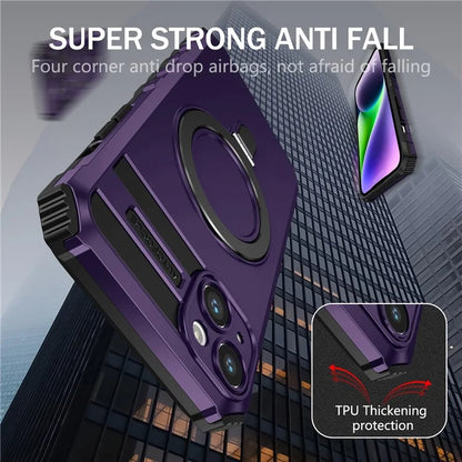 For iPhone 15 Case Compatible with MagSafe PC+TPU Phone Cover Build-in Kickstand
