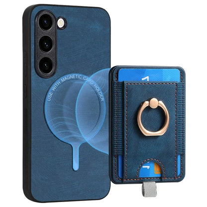 D7 For Samsung Galaxy S23+ Case Detachable Card Slot Magnetic Phone Cover with Kickstand