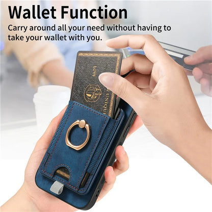 D7 For Samsung Galaxy S23+ Case Detachable Card Slot Magnetic Phone Cover with Kickstand