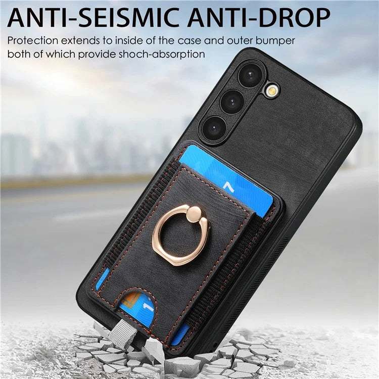 D7 For Samsung Galaxy S23+ Case Detachable Card Slot Magnetic Phone Cover with Kickstand
