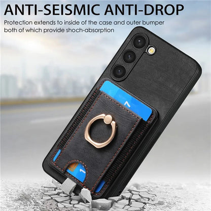 D7 For Samsung Galaxy S23+ Case Detachable Card Slot Magnetic Phone Cover with Kickstand
