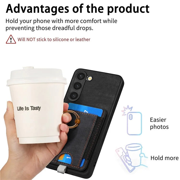 D7 For Samsung Galaxy S23+ Case Detachable Card Slot Magnetic Phone Cover with Kickstand
