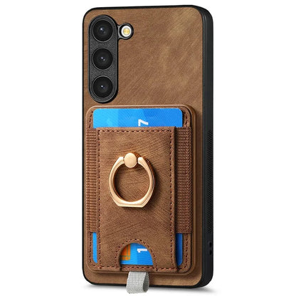 D7 For Samsung Galaxy S23+ Case Detachable Card Slot Magnetic Phone Cover with Kickstand